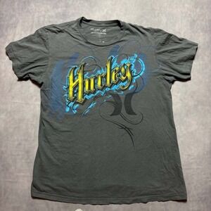 Hurley Graphic T-Shirt Mens Large Charcoal Grey Y2K Skater Premium Fit Tee